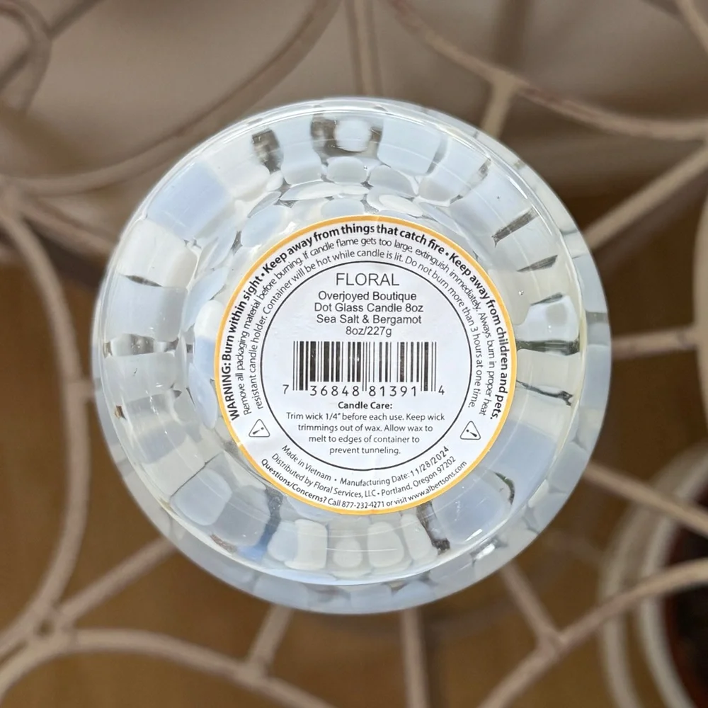 Glass Candle — Sea Salt & Bergamot - 8 Oz, Overjoyed Boutique - Picture 8 of 12